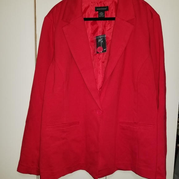 Ashley Stewart Red Power Ponte 1 Button Blazer SZ 16 - Picture 2 of 5